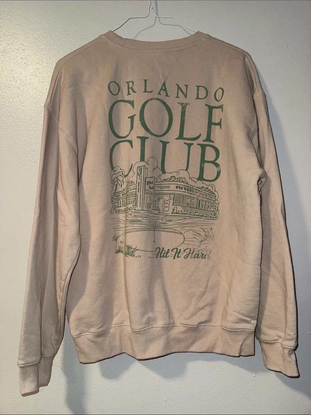 Beige Crewneck Sweater with Green Crest